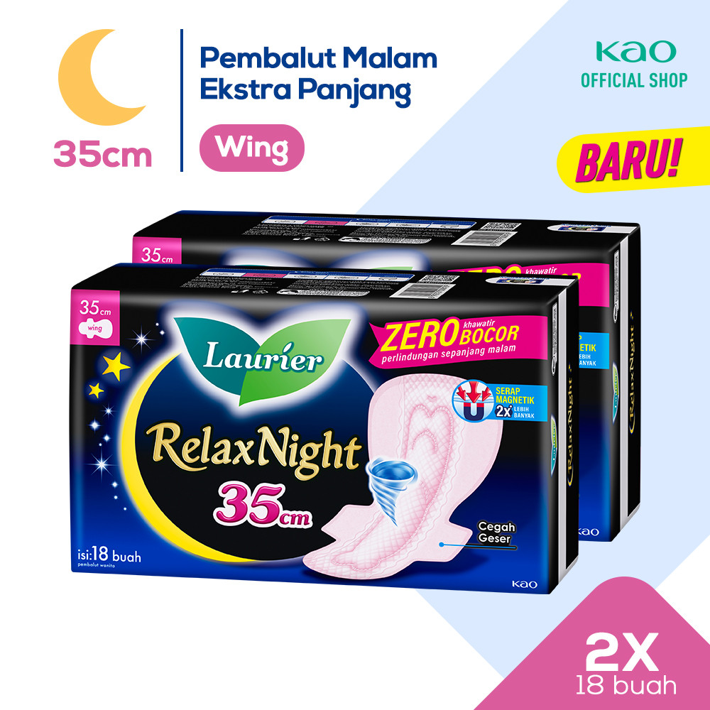 Laurier Relax Night Pembalut Wanita Malam Panjang 35cm Wing Perlindungan Tidur Bebas Bocor Semalaman