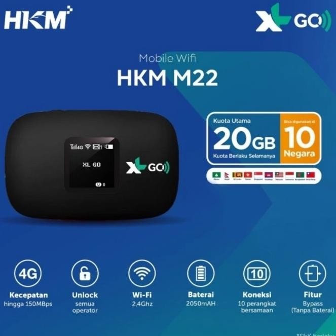 TERBARU - MODEM WIFI HKM M22 UNLOCK BONUS XL GO 20GB