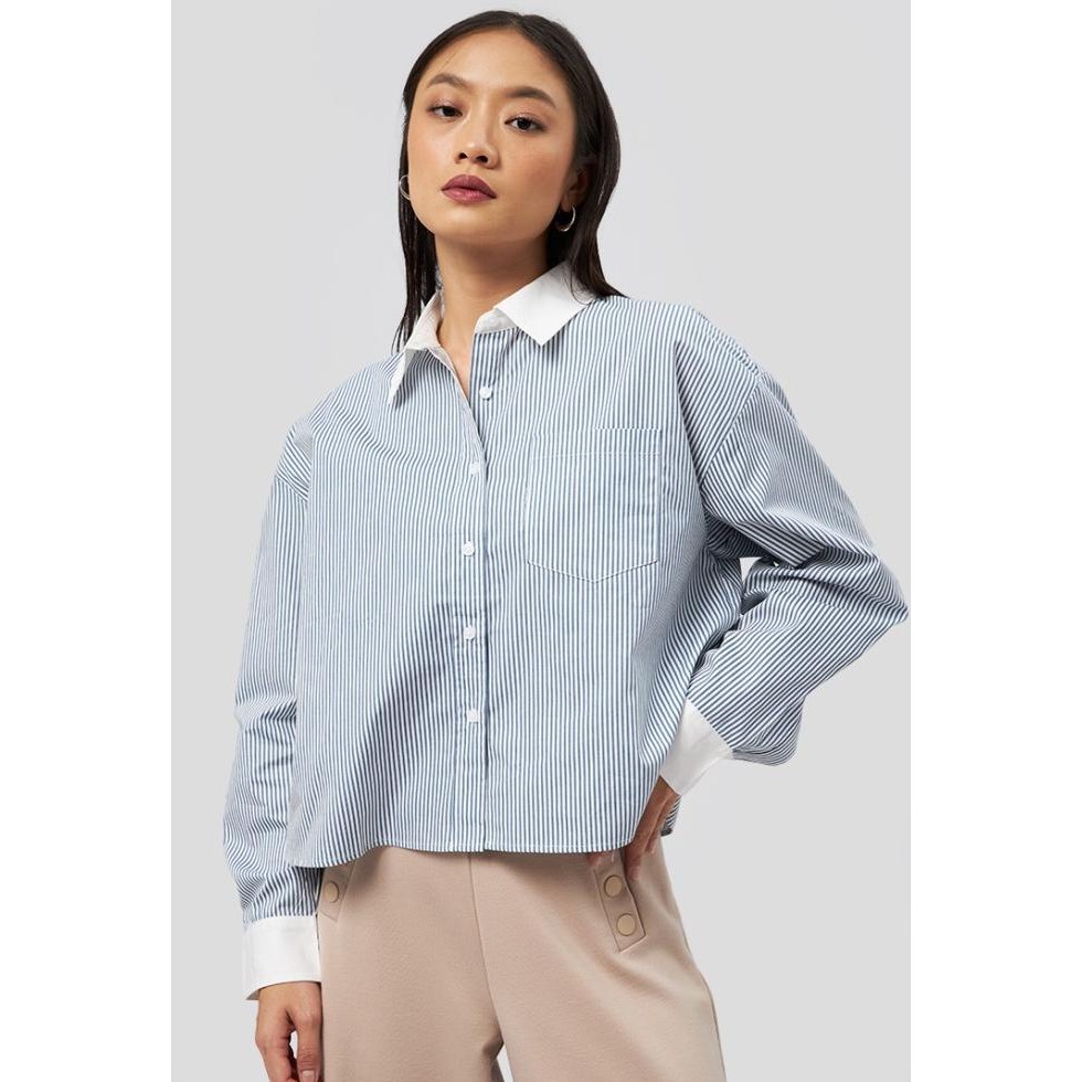 

BLUE- EXECUTIVE LONG SLEEVE STRIPES CROP SHIRT 5-BLWKSG224J034 BLUE