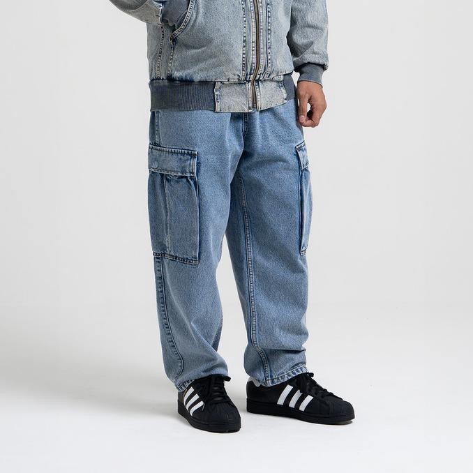 

BLUE- SUPEREGO BAGGY RELAXED CARGO DENIM PANTS SNOW BLUE BCD01A