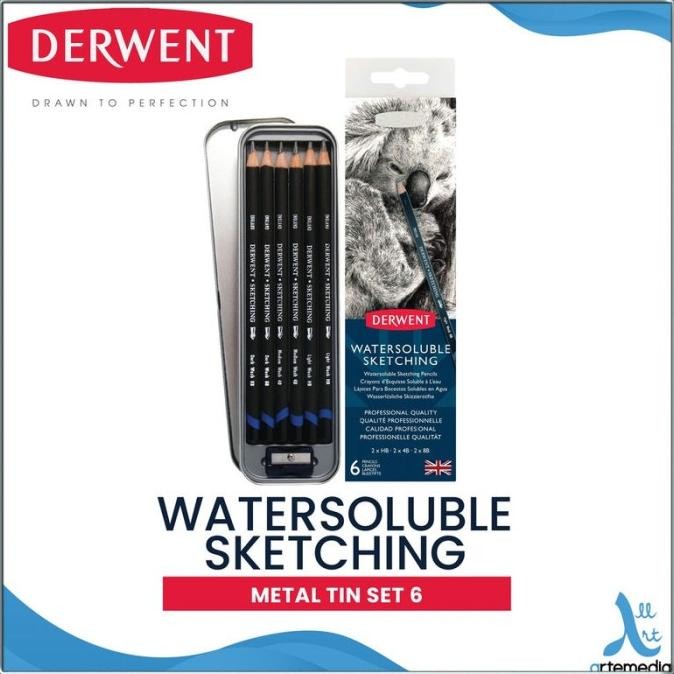 

Pensil Gambar Derwent Sketching Watersoluble Pencil 6 Metal Tin Ready