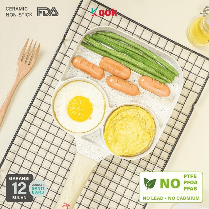 

kook brunch pan - alat masak panci wajan sarapan anti lengket telur cetak sosis sayur pancake martabak non-toxic ceramic non-stick pan semua kompor termurah