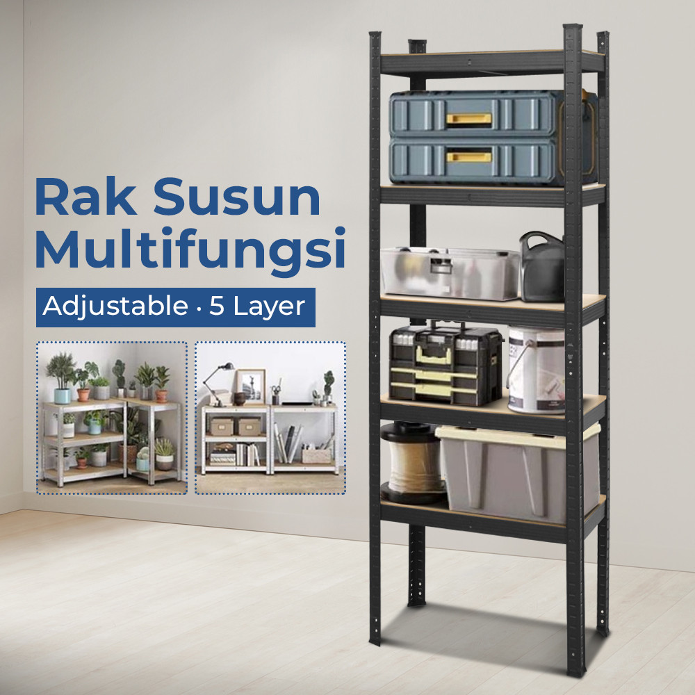 

- TaffHOME Rak Susun Multifungsi Iron Steel Storage Adjustable 5 Layer - JT589 -
