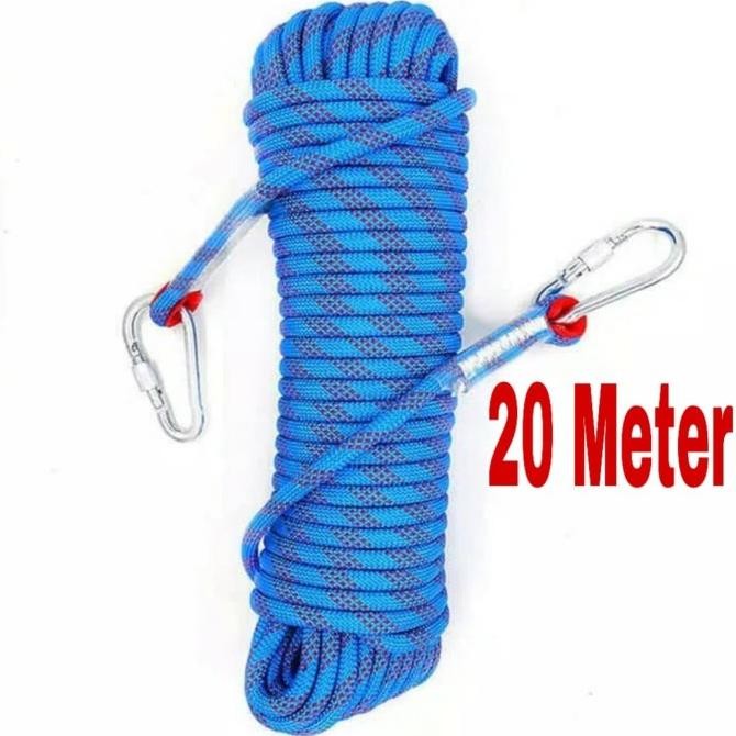 

BLUE- TALI PARACORD PANJAT TEBING CLIMBING ROPE 10MM 20 METER CARABINER BLUE