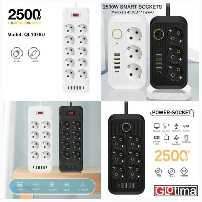 socket - Stop Kontak Arde Colokan Listrik Kabel Gulung Universal 3 6 8 10 Lubang EU Power Socket 4 S