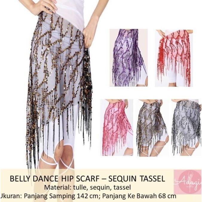 Sale Selendang Hip Scarf Sabuk Belly Dance Payet Tulle Rumbai Tari Kostum