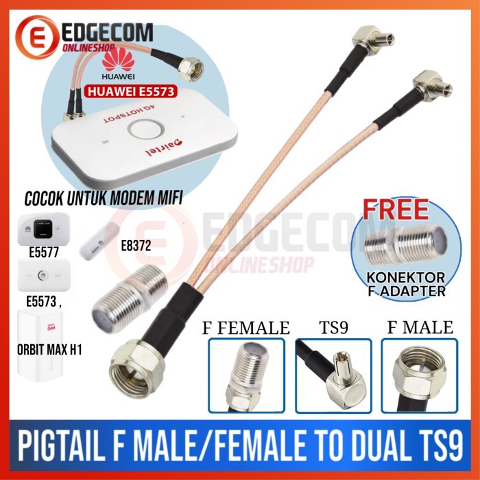 PIGTAIL MODEM MIFI E8372, E5573, E5577, ORBIT MAX F FEMALE TO TS9 DUAL