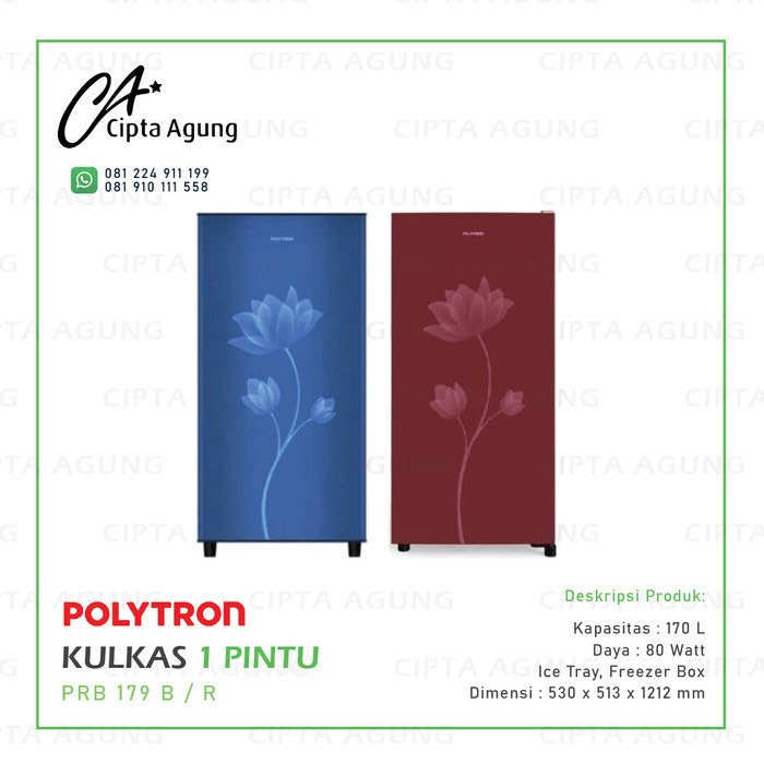 KULKAS 1 PINTU 170 L POLYTRON PRB-179 PRB179 PRB 179 B / R [BDG]