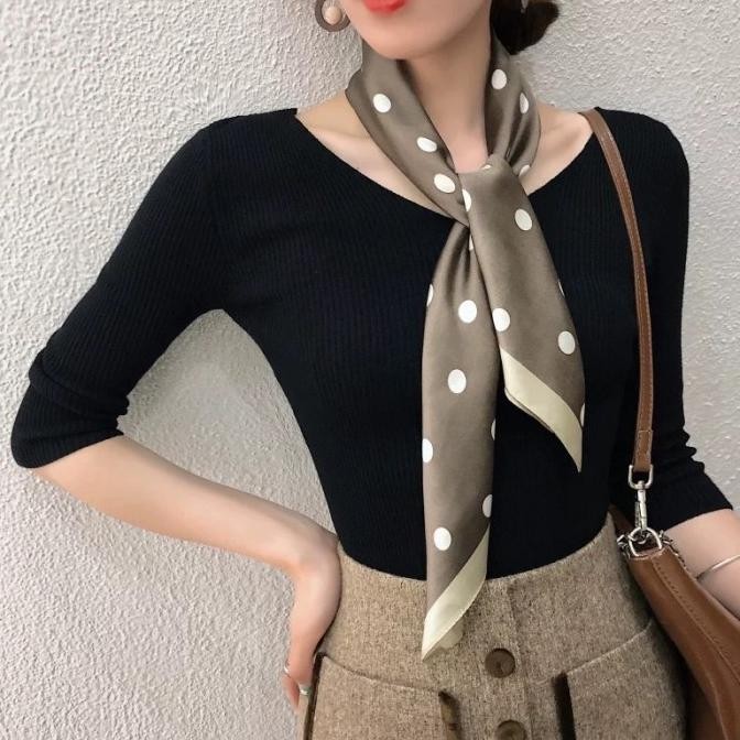 Sale Syal Wanita Polkadot Scarf Leher Premium Fashion Bandana Murah