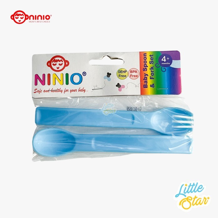 EKSLUSIF 2in1 Set Sendok Garpu Baby Ninio Baby Feeding Spoon Fork Training Baby