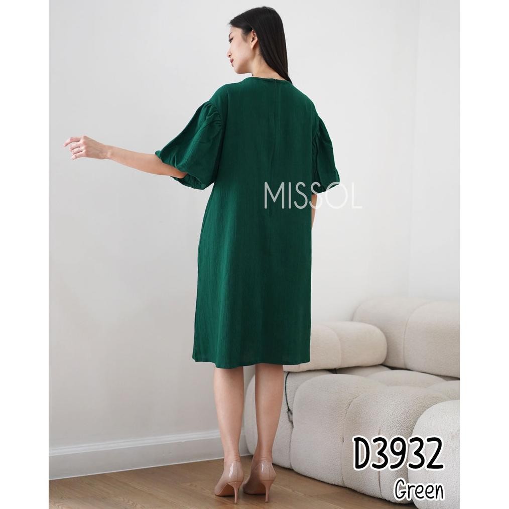 jku MISSOL Dress polos casual lengan balon christmas natal imlek D3932