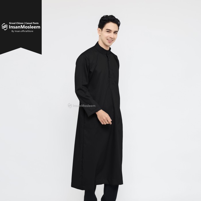 Jubah pria Jubah Gamis Pria Toyobo Lengan Panjang Polos InsanMosleem - Hitam, L putih terbaru premiu