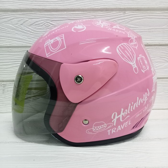 HELM EVO NUVO SNI DEWASA MOTIF TRAVELING PINK GLOSSY