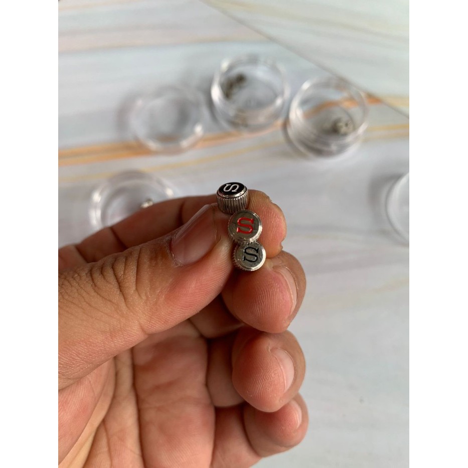 CROWN KNOP PEMUTAR JAM TANGAN STEEL SEIKO LOGO S DIVER PLUS SEAL