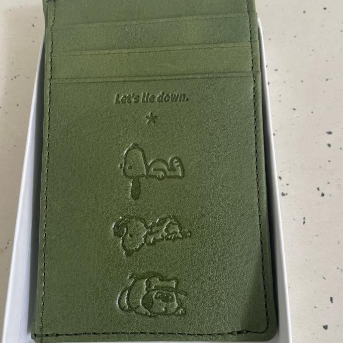 

BEBAS ONGKIR - snoopy card wallet green genuine leather / dompet kartu snoopy kulit