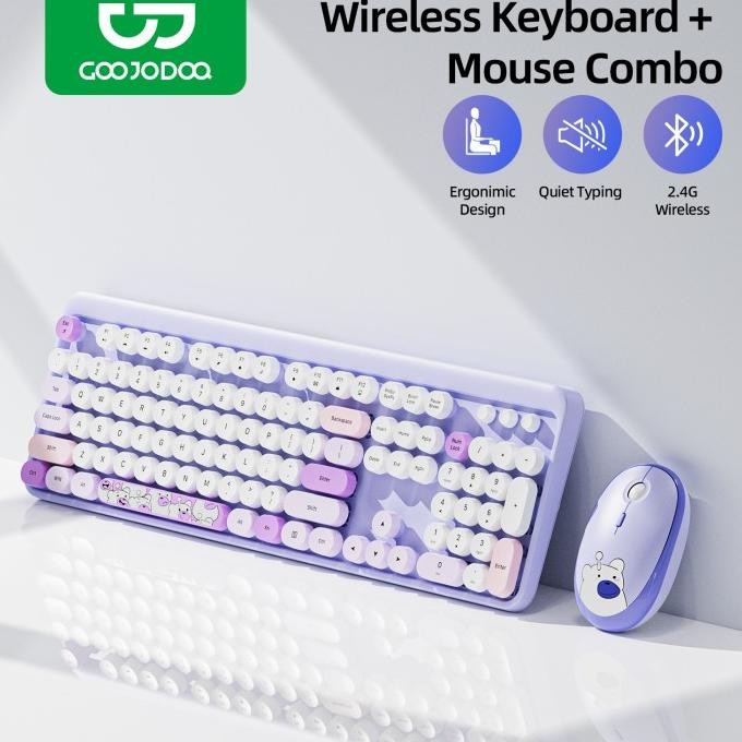 GOOJODQ Cute Style Ergonomic Wireless Keyboard Mouse Set for PC Tablet Projector