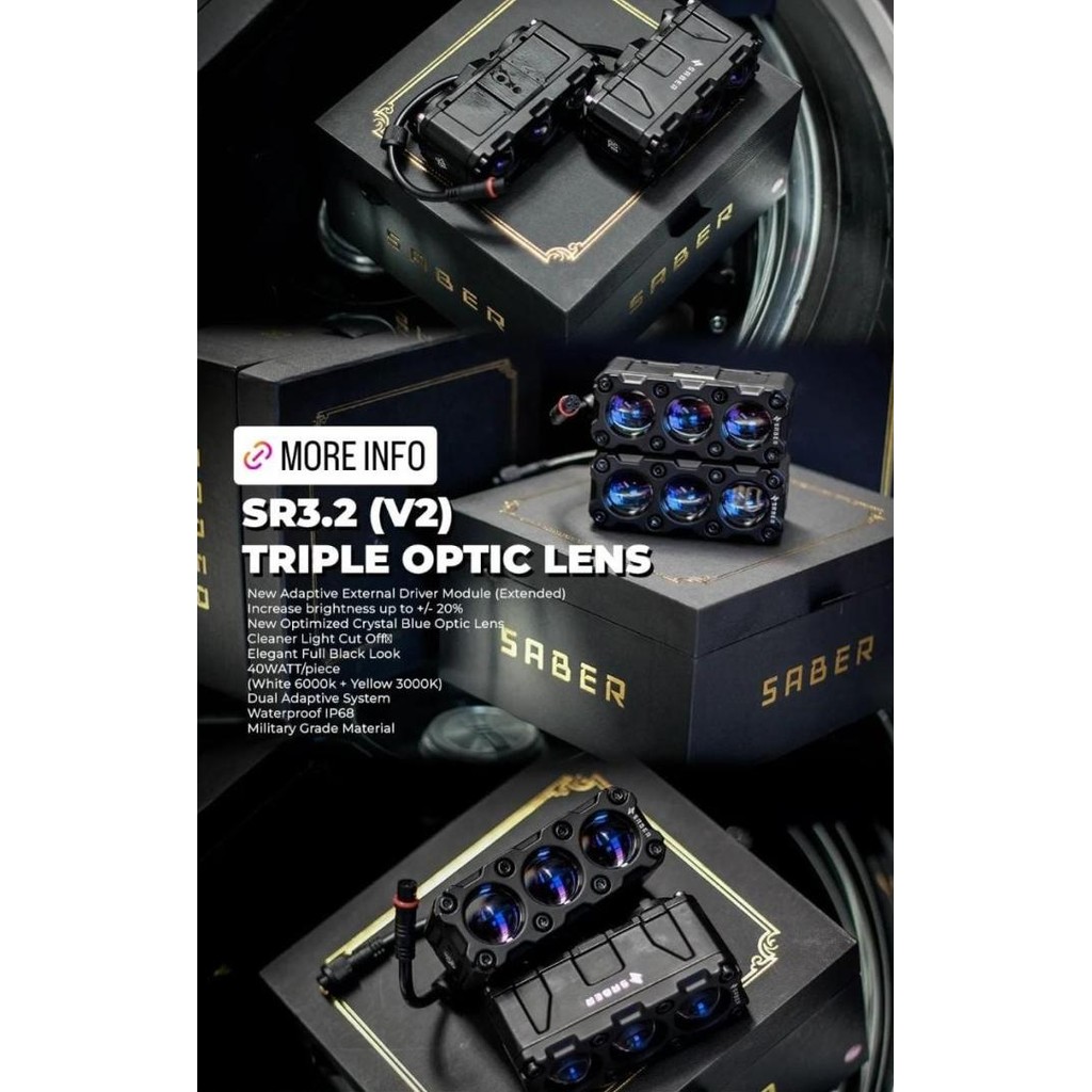 { Mini Projector Saber Sr3 Led Grill Foglamp Putih 2 Mode }