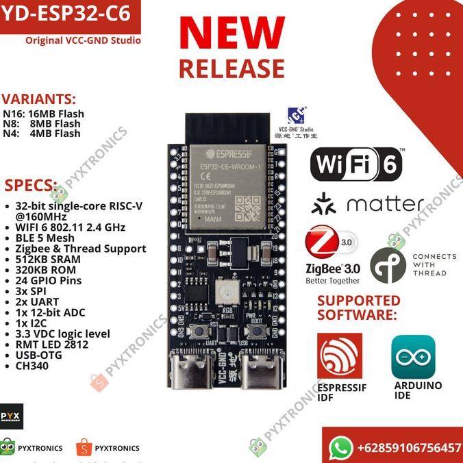 YD-ESP32-C6 DevKitC-1 USB Type C ESP32C6 Wifi6 Matter Zigbee Thread