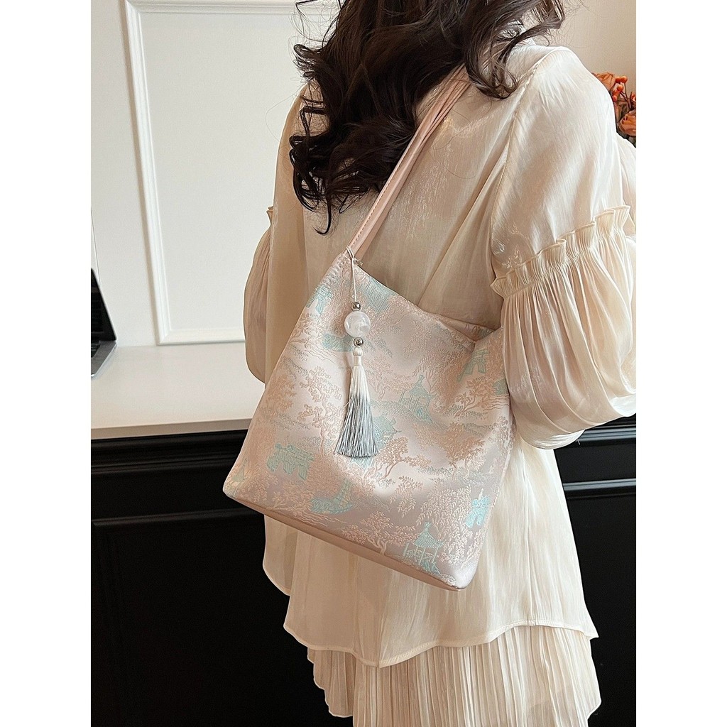 New Chinese Style Chinese Style Embroidery Large Capacity Commuter Shoulder Bag