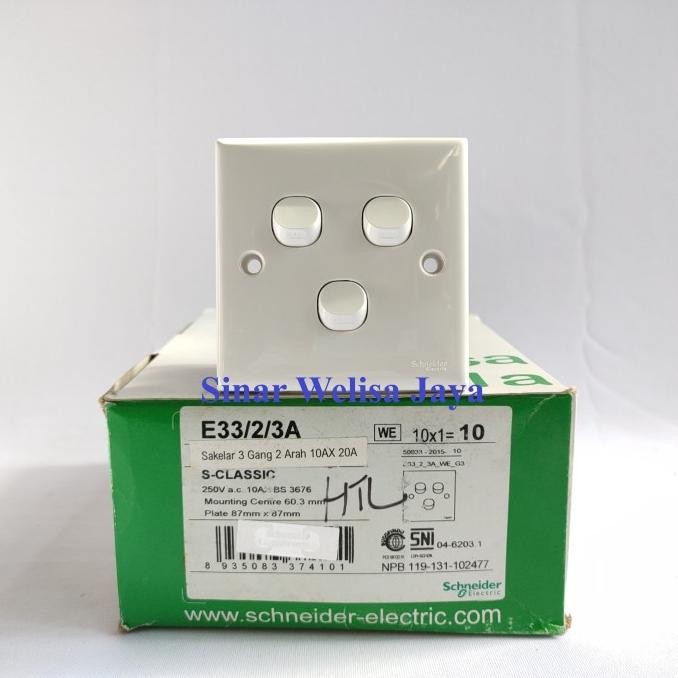 Original Classic Schneider Saklar Hotel 3 Gang 2 Way Switch