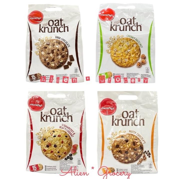 

Munchy Munchys Oat Krunch Dark Nutty Chocolate Chunky Hazelnut Strawberry Blacurrant 390Gr Isi 15