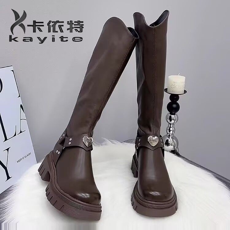 Sepatu Bot Wanita, Sepatu Bot Gaya Inggris untuk Wanita, Sepatu Bot Kaki Kurus Penambah Tinggi