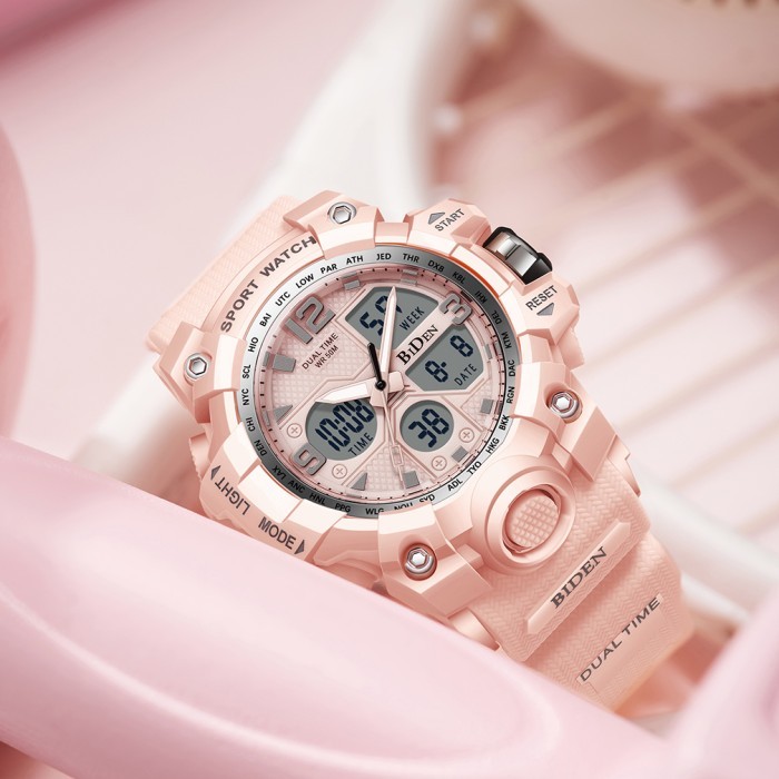 Terlaris BIDEN Jam Tangan Wanita Original Multifungsi Digital Analog Jam Cewek - Merah Muda