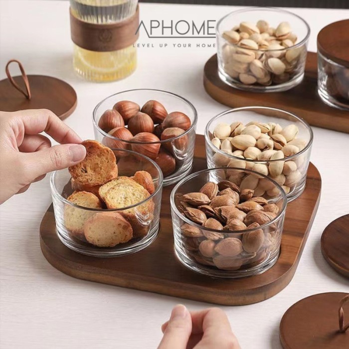 

APHOME Toples Kaca Tutup Kayu Wadah Penyimpanan Bumbu Serbaguna Dengan Alas Kayu Kontainer Makanan