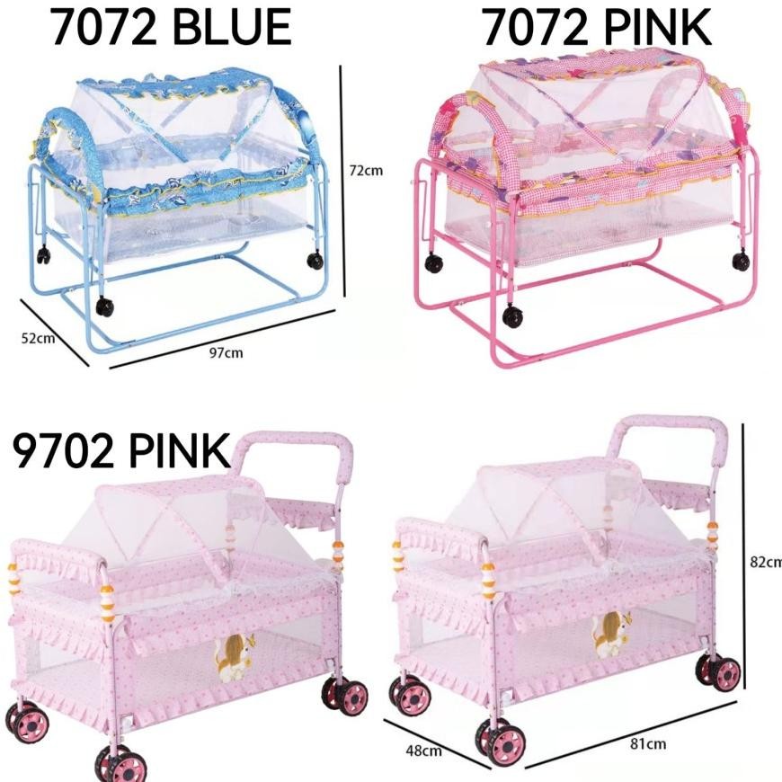 Ranjang Bayi Box Bayi Tempat Tidur Bayi Roda dan Kelambu
