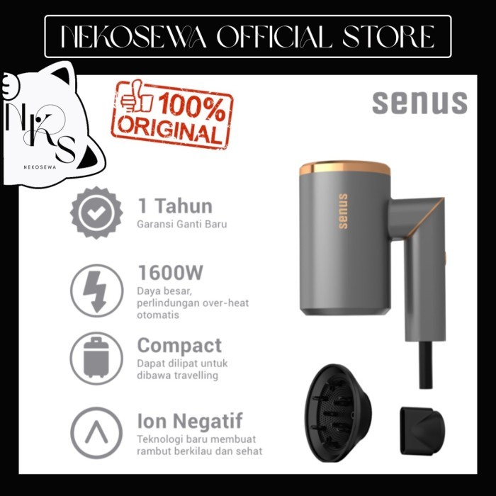 SENUS PRO TRAVEL HAIR DRYER - PENGERING RAMBUT LIPAT 1600 WATT
