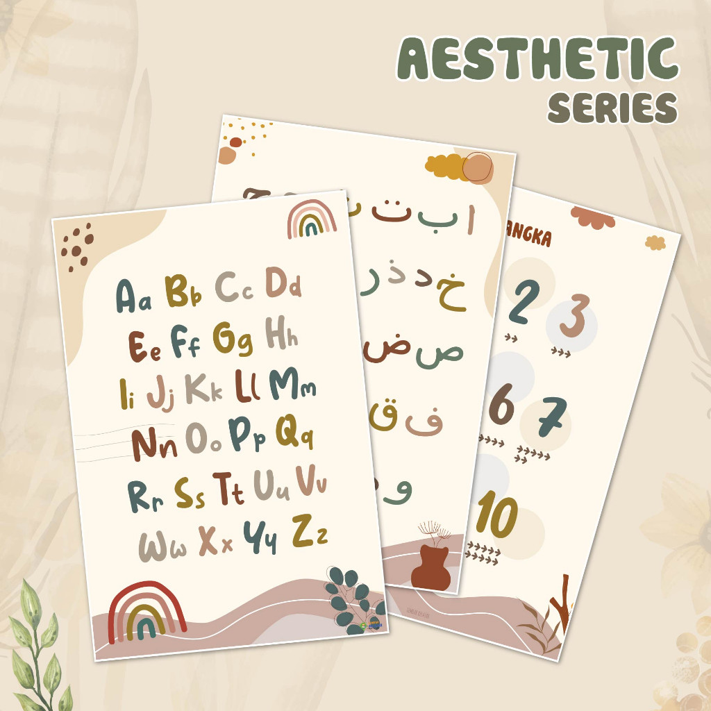 

Adaajaa Poster Edukasi Angka Alfabet dan Hijaiyah Aesthetic - Poster Belajar - Hiasan Dinding Kamar