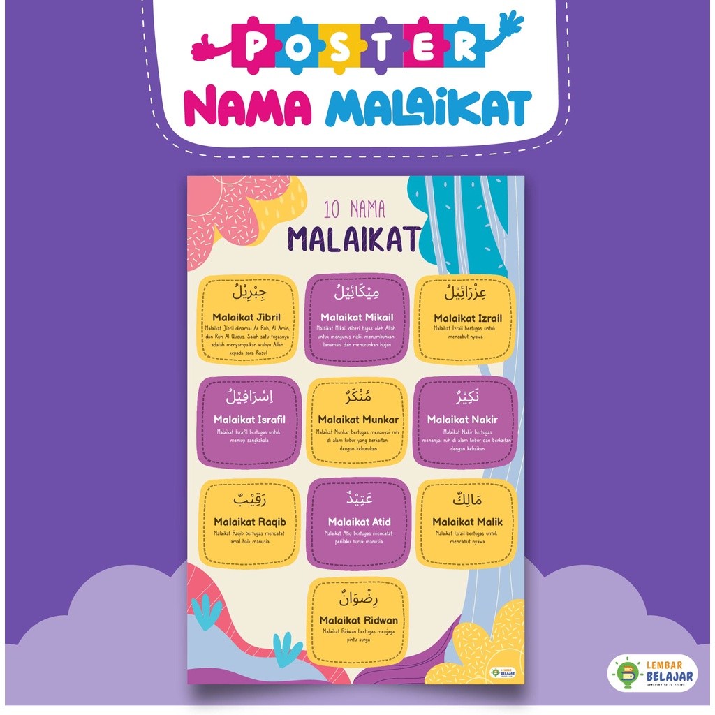 

Adaajaa Poster Edukasi 10 Nama-Nama Malaikat Allah Yang Wajib Diketahui Untuk Anak Balita, Paud, TK,