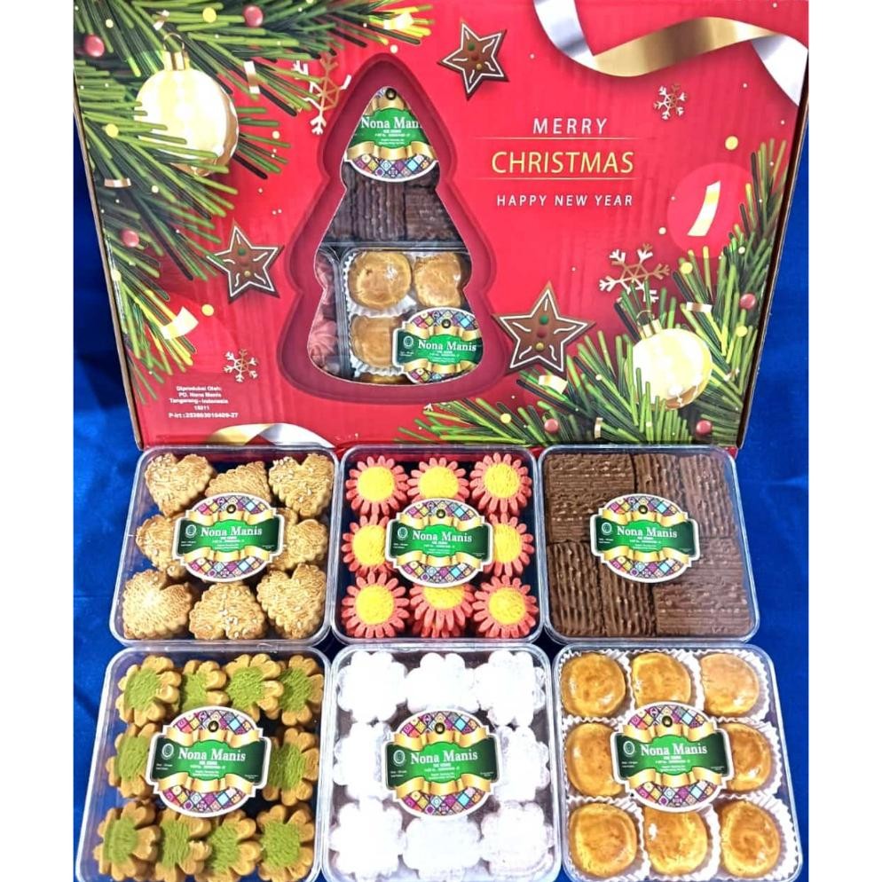 

nos apazada - paket kue kering natal [1 box - 6 toples] / hampers kue merry christmas nona manis