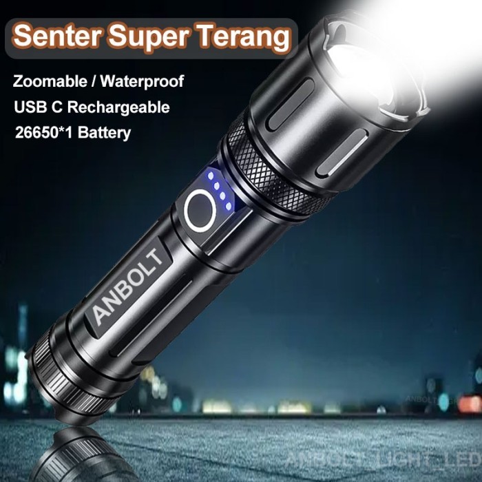 Ada Anbolt Senter LED Super Terang Jarak Jauh Anti Air Senter LED 90000 Lumens Original USB C