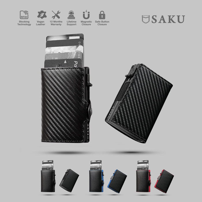 Bisa COD SAKU Dompet Kartu Pria Wanita Smart Wallet Card Holder RFID Carbon BLC - Black, Single DA42