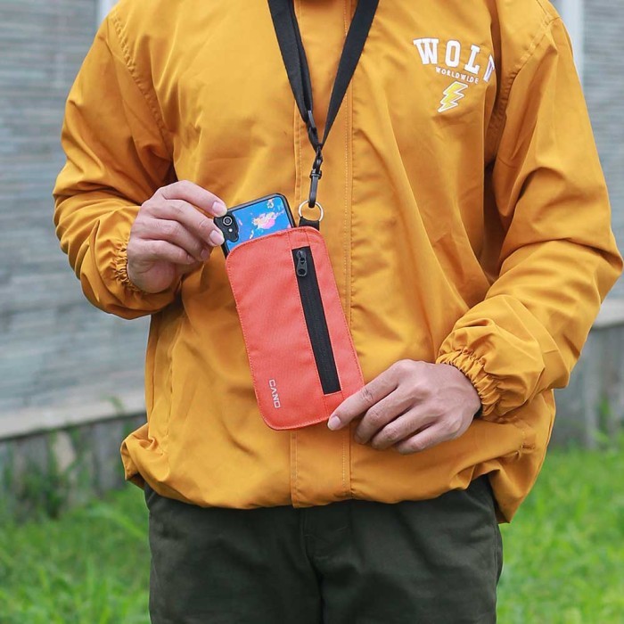 terbaik Hanging Wallet Pria Distro Dompet HP Kartu ID Card Tas Gantung Leher - Orange DA227