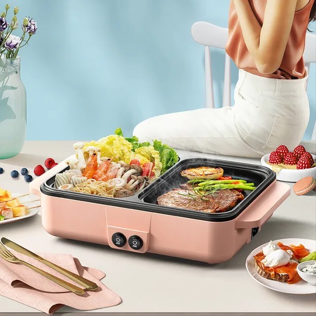 Panci Elektrik multifungsi Hotpot Steamboat&Grill Pan BBQ Multifungsi