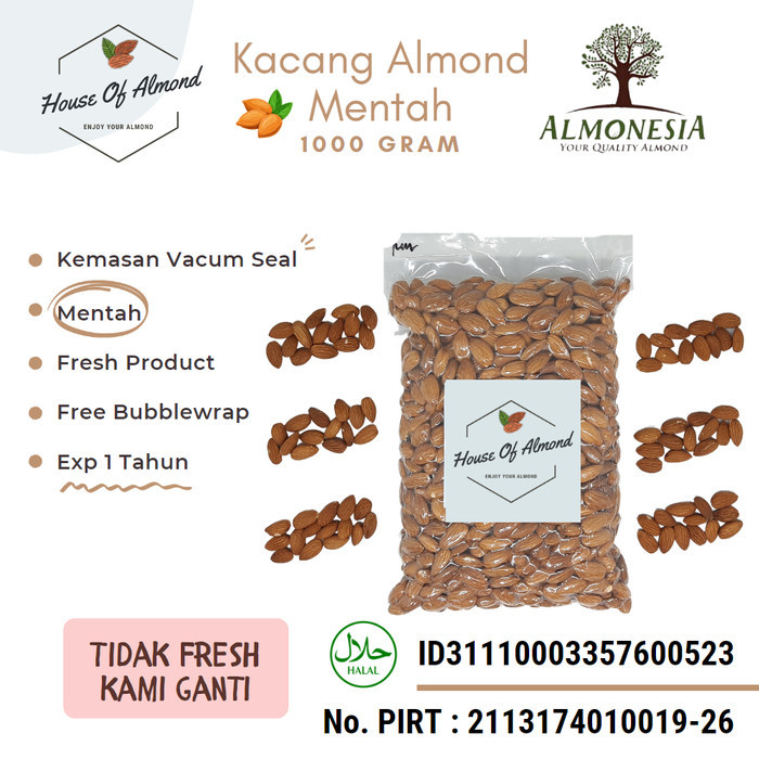 

Kacang Almond Mentah (Raw Almond) 1kg Almonesia