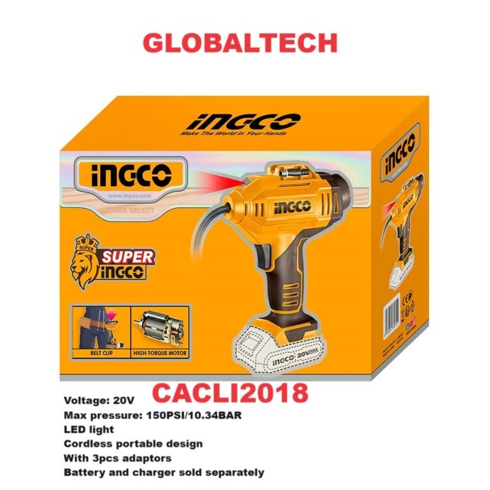 Ingco Cacli2018 Kompresor Cordless 20V 150Psi + Lampu Pompa Ban Mobil Mini Kompresor