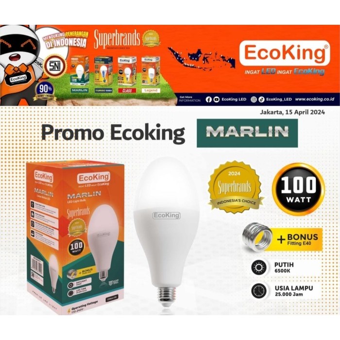 Lampu LED Jumbo Ecoking Marlin 100 Watt Putih E27 & E40 Lampu Jalan