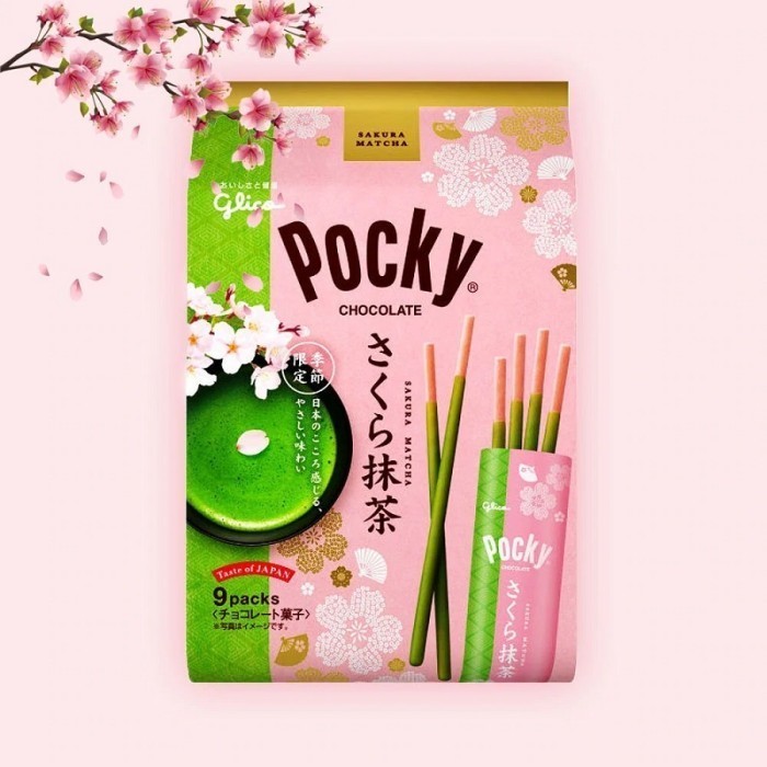 GLICO POCKY SAKURA MATCHA ISI 9 SACHETS PER PACK LIMITED EDITION POCKY JEPANG JAPAN IMPORT