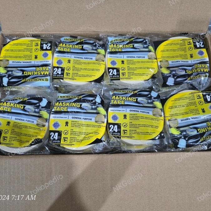 

Masking tape/Lakban kertas Nachi 1inch 24mm x 18mtr(min 1dus = 96roll) 2112