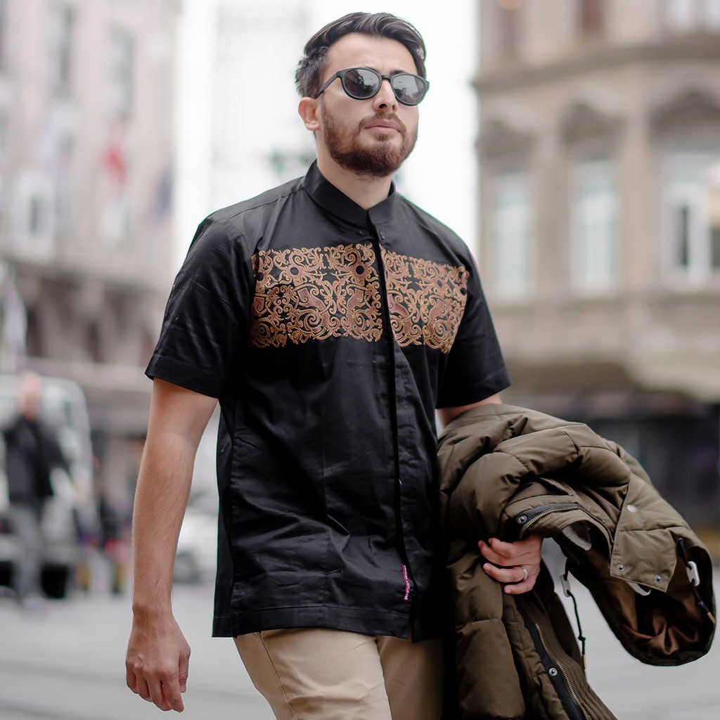 BASTOH Izmir Baju Koko Pria Dewasa Bordir Hitam