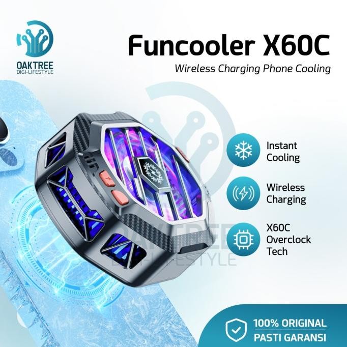 Oaktree Funcooler X60C Pendingin HP Magnet Fan Cooler Wireless Charge