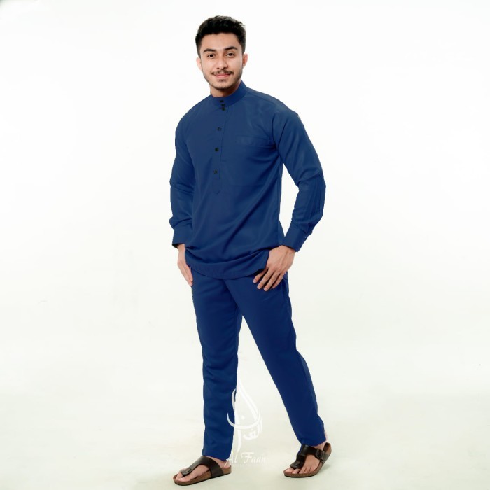 PROMO Baju Setelan Koko Melayu Slimfit Gamis stelan pakistan Jubah Pria - Navy, XXL