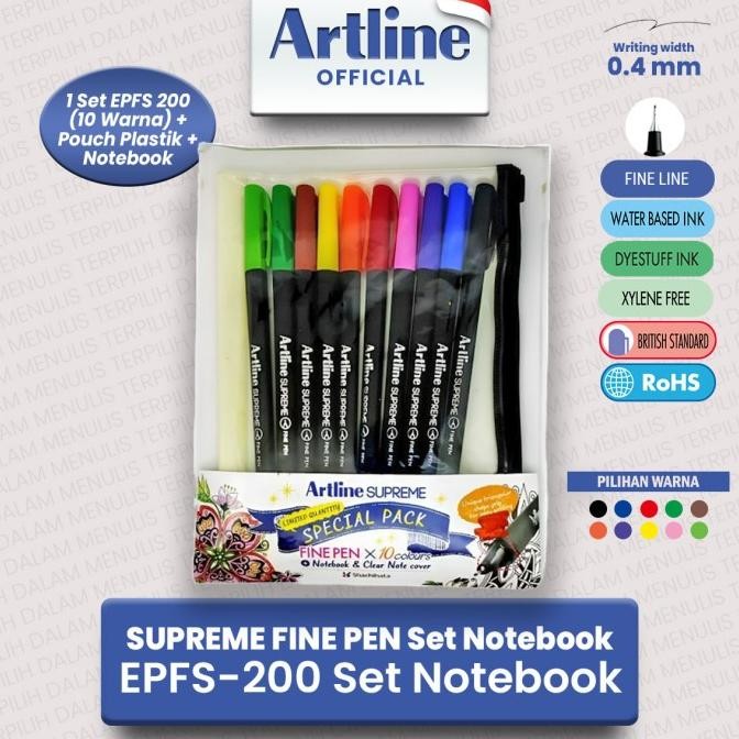 

Sale Artline Spidol Writing Supreme Fine Pen Set Notebook Epfs-200/Set Note