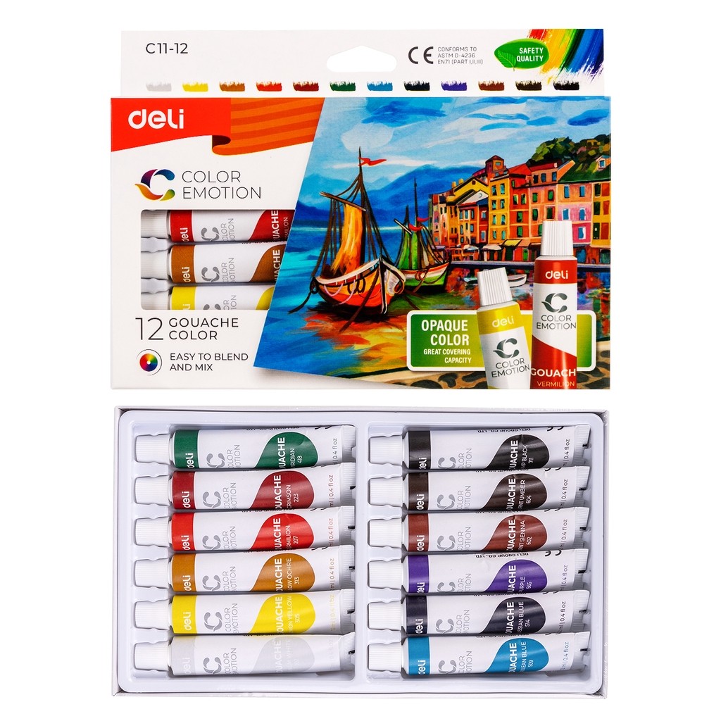 

Deli Gouache / Cat Guas / Cat Air Buram 5/12 Warna, Kemasan Kotak 12ml EC11-5 EC11-12