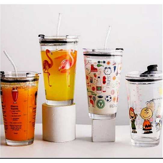 Gelas Kaca Anak Karakter Mug Tumbler Motif Gelas Minum Susu Bpa Free