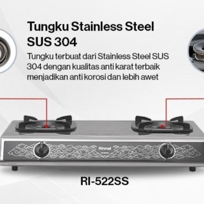 Kompor Rinnai RI 522SS Kompor Rinnai 2 tungku Stainless RI 522 SS 522