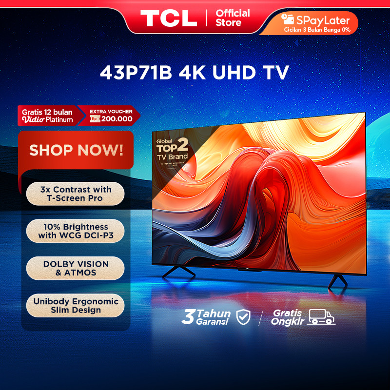 [4K Hands Free Google TV] TCL 43 Inch P71B - Smart UHD - T-Screen - HDR 10+ - Dolby Atmos/Vision - U